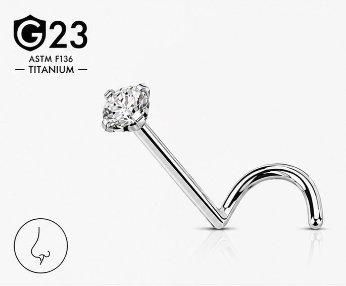 Piercing Nostril Curvo con Zircone – Titanio G23 ASTM F136