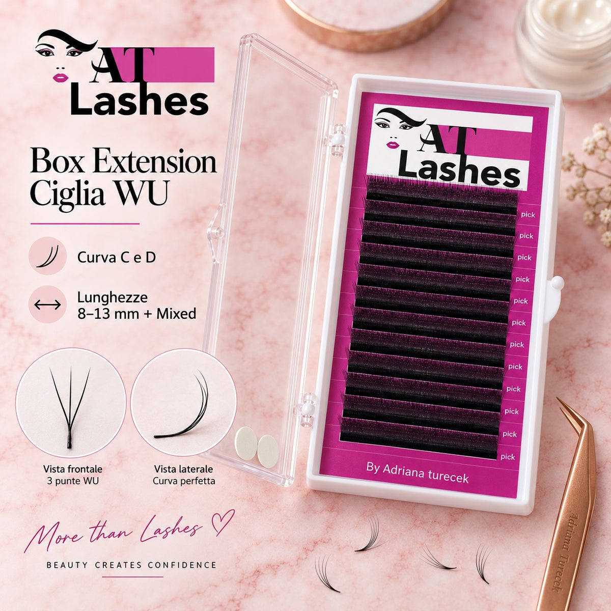 Box Extension Ciglia WU AT Lashes - curva C e D, lunghezze 8-13 mm e Mixed