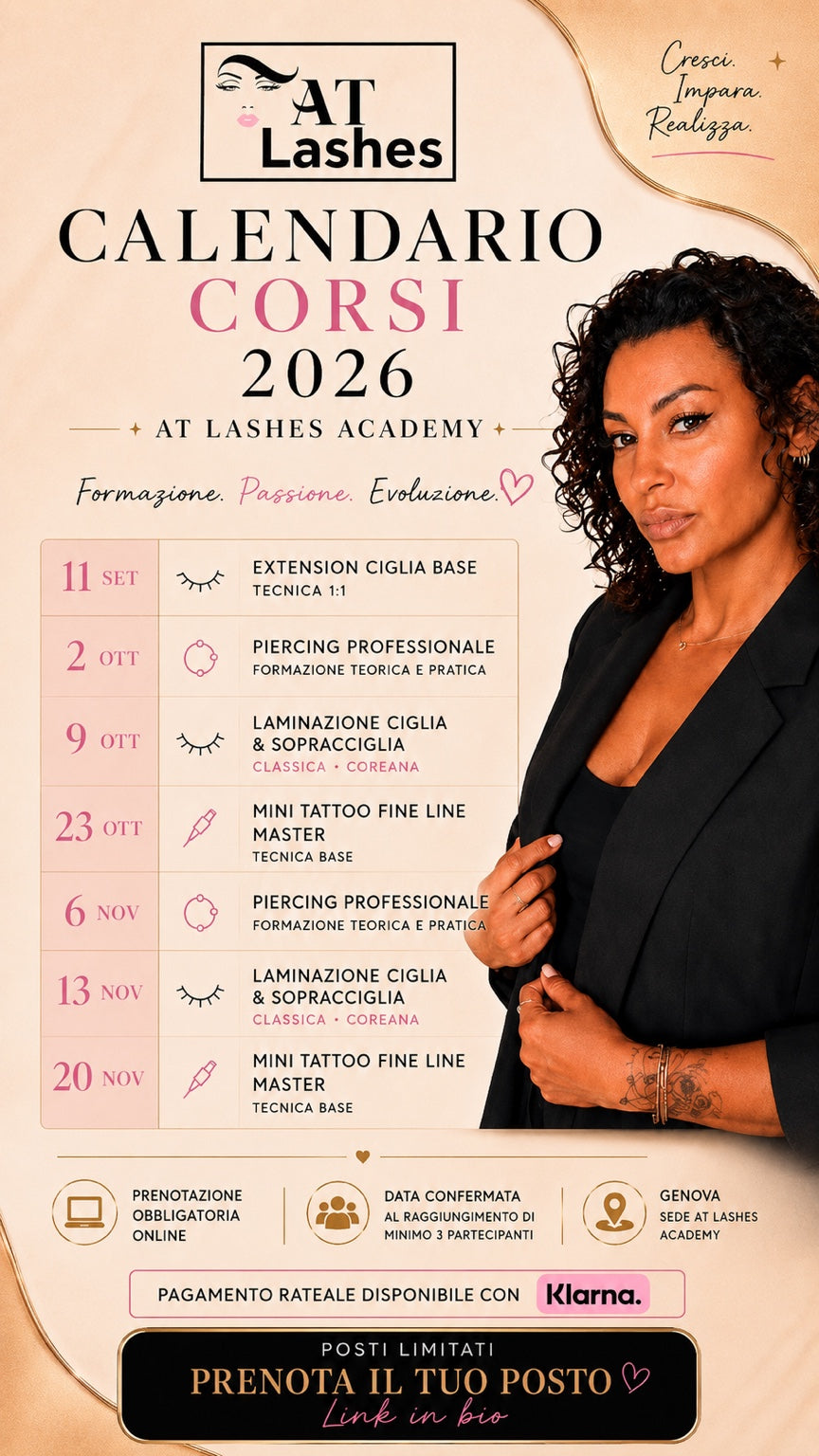 Calendario corsi 2026 AT Lashes Academy Genova
