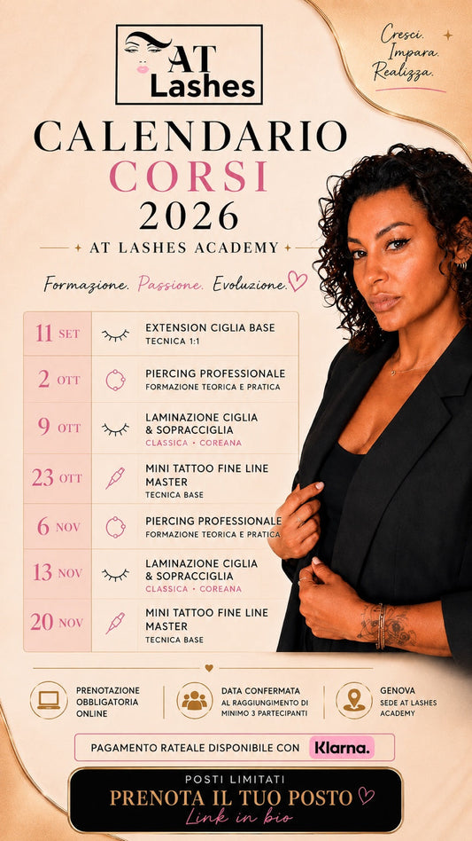 Calendario corsi 2026 AT Lashes Academy Genova