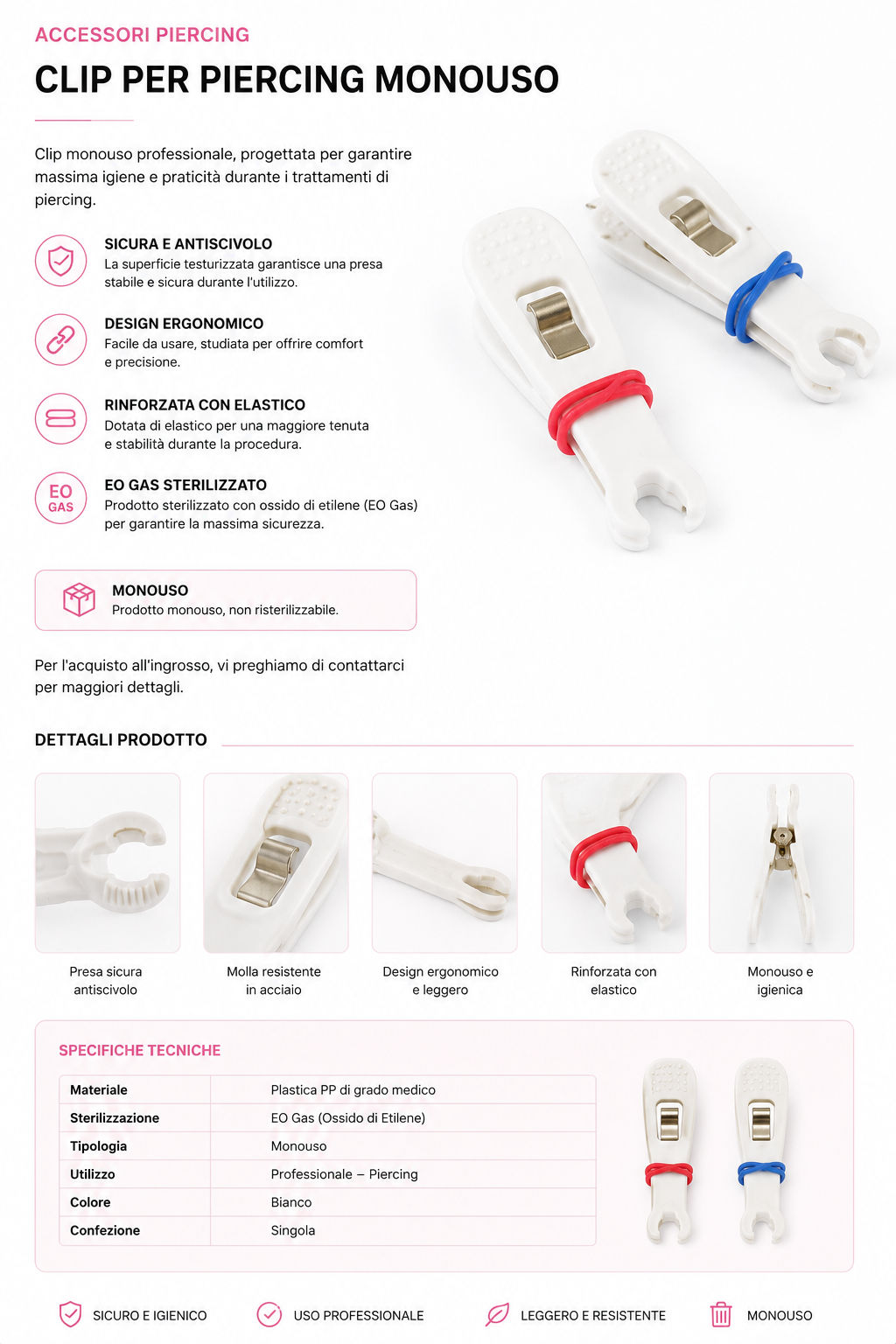 Clip per Piercing Monouso Professionale