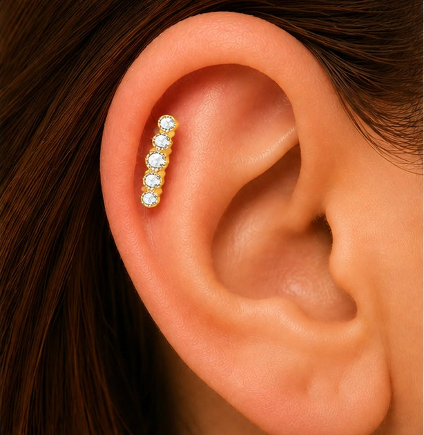 Labret Curvo con 5 Zirconi Graduati – Titanio G23 ASTM F136 – Filettatura Interna
