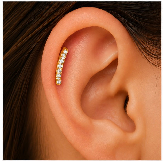 Labret Curvo con 9 Zirconi – Titanio G23 ASTM F136 – Filettatura Interna