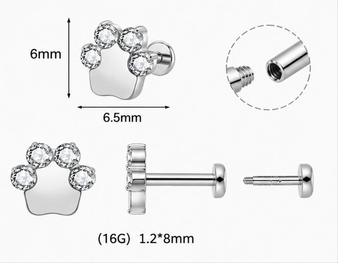 Zampa con Zirconi – Labret Interno in Titanio ASTM F-136