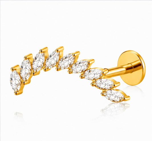 Piercing Labret Curvo con Zirconi Marquise – Titanio ASTM F-136