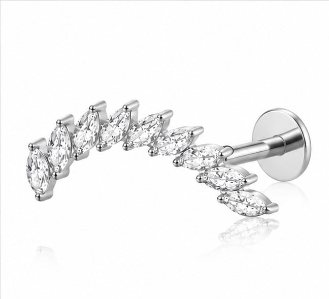Piercing Labret Curvo con Zirconi Marquise – Titanio ASTM F-136