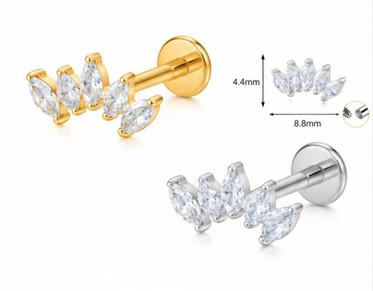 Labret Curvo con 5 Zirconi – Titanio G23 ASTM F136 – Filettatura Interna