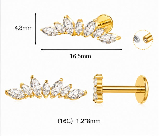 Labret Crown Marquise – Titanio ASTM F-136 con Filettatura Interna