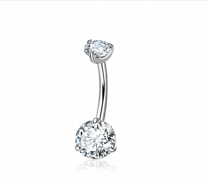 Piercing Ombelico con Doppio Zircone in Titanio ASTM F136 (D0032)
