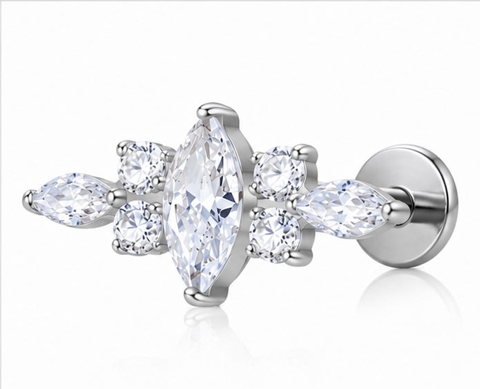 Piercing Labret Premium in Titanio ASTM F-136 con Zirconi – Filettatura Interna