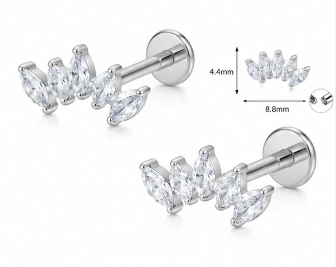 Labret Curvo con 5 Zirconi – Titanio G23 ASTM F136 – Filettatura Interna