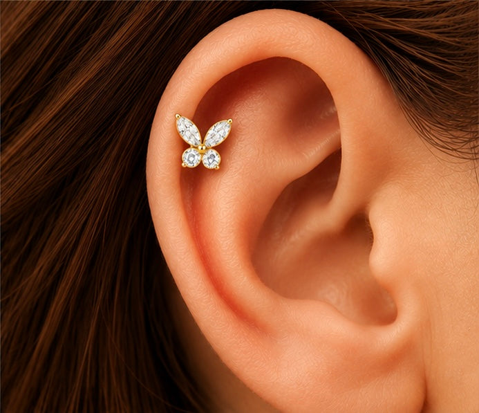 Piercing Labret Farfalla con Zirconi – Titanio ASTM F136 – Filettatura Interna