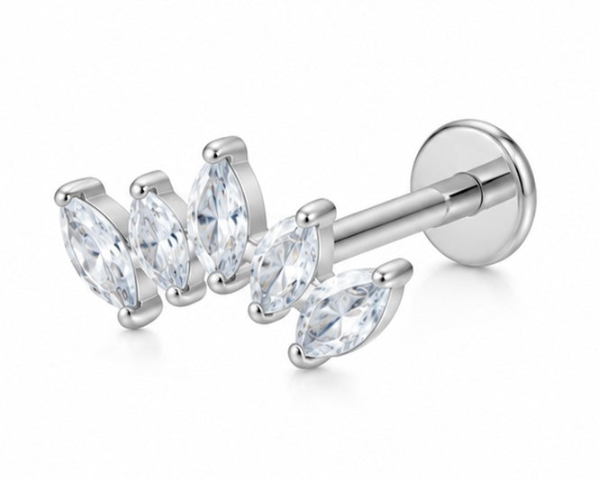 Labret Curvo con 5 Zirconi – Titanio G23 ASTM F136 – Filettatura Interna
