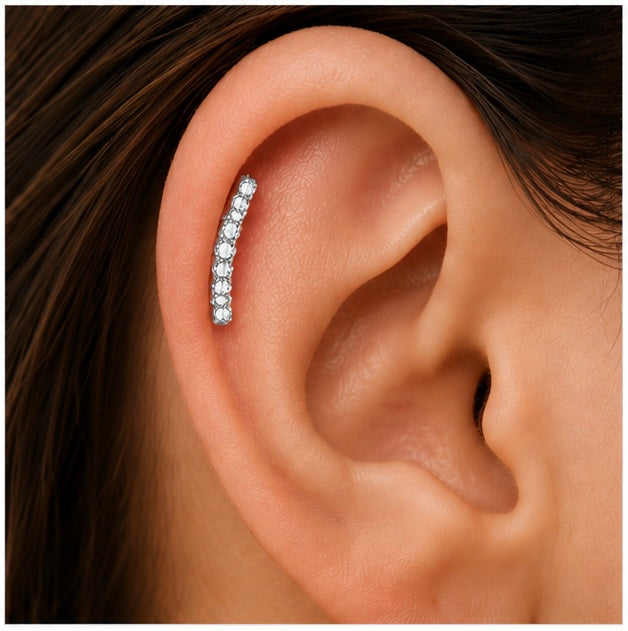 Labret Curvo con 9 Zirconi – Titanio G23 ASTM F136 – Filettatura Interna