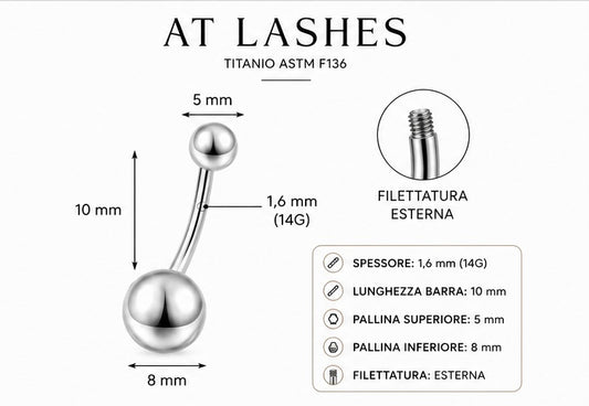 Piercing Ombelico classic in Titanio ASTM F136 (D0002)con sfere lisce filettatura esterna