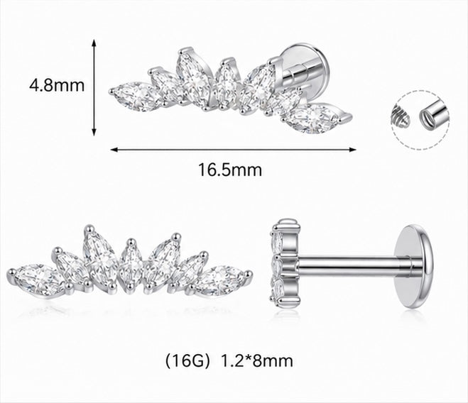 Labret Crown Marquise – Titanio ASTM F-136 con Filettatura Interna