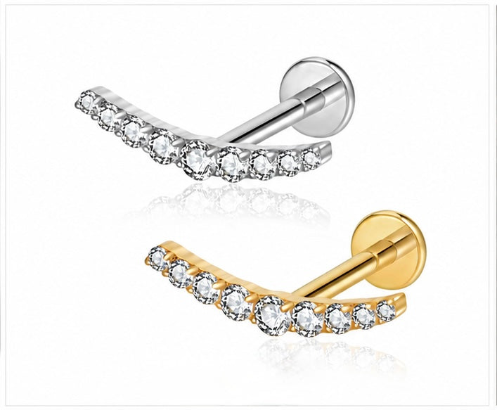 Labret Curvo con 9 Zirconi – Titanio G23 ASTM F136 – Filettatura Interna