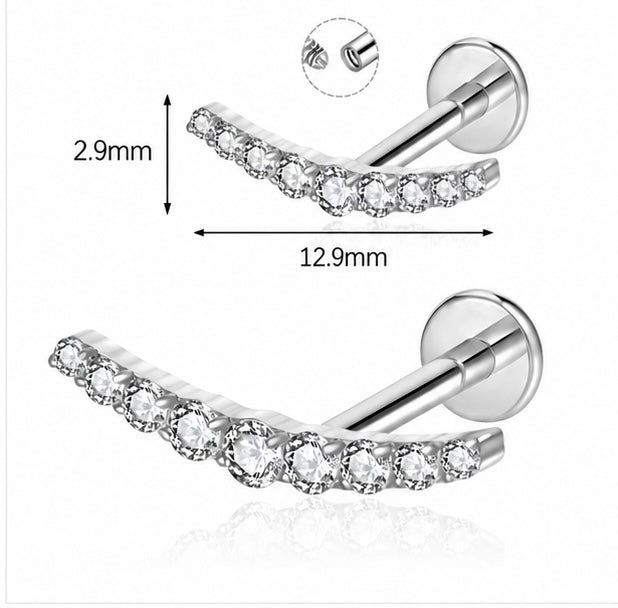 Labret Curvo con 9 Zirconi – Titanio G23 ASTM F136 – Filettatura Interna