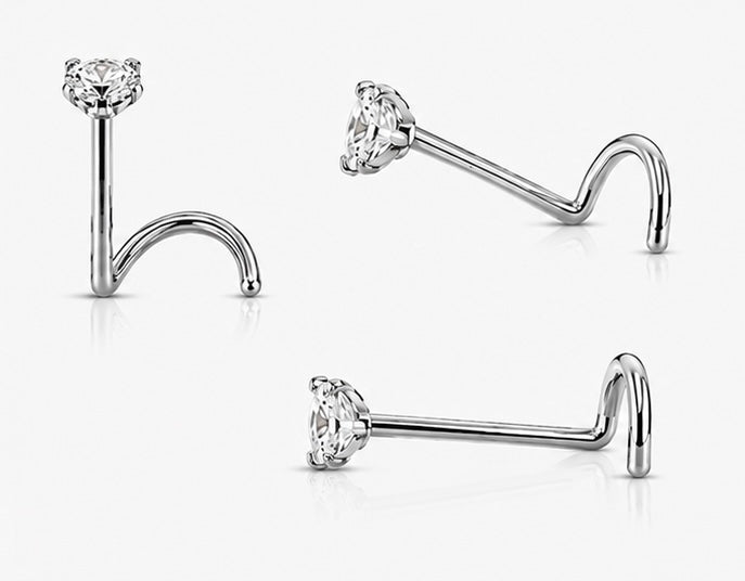 Piercing Nostril Curvo con Zircone – Titanio G23 ASTM F136