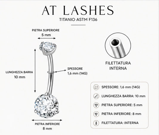 Piercing Ombelico con Doppio Zircone in Titanio ASTM F136 (D0032)