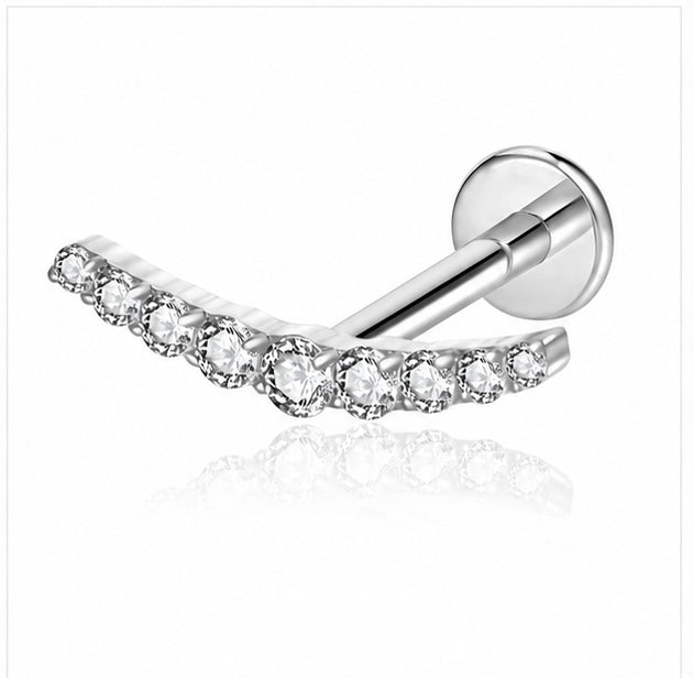 Labret Curvo con 9 Zirconi – Titanio G23 ASTM F136 – Filettatura Interna
