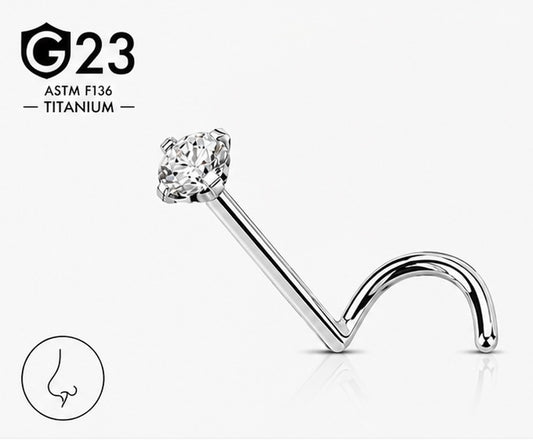 Piercing Nostril Curvo con Zircone – Titanio G23 ASTM F136