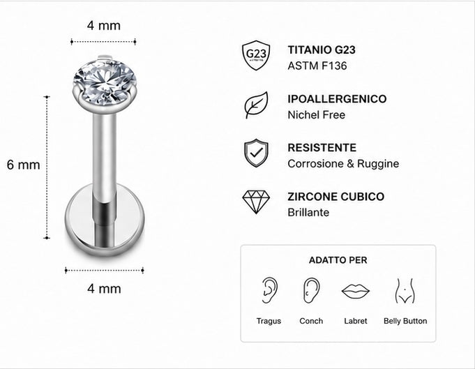 Labret titanio con Crystal 3 mm griffe