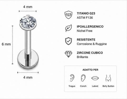 Labret titanio con Crystal 3 mm griffe