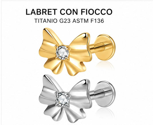 Labret Fiocco con Zircone – Titanio G23 ASTM F136 – Filettatura Interna