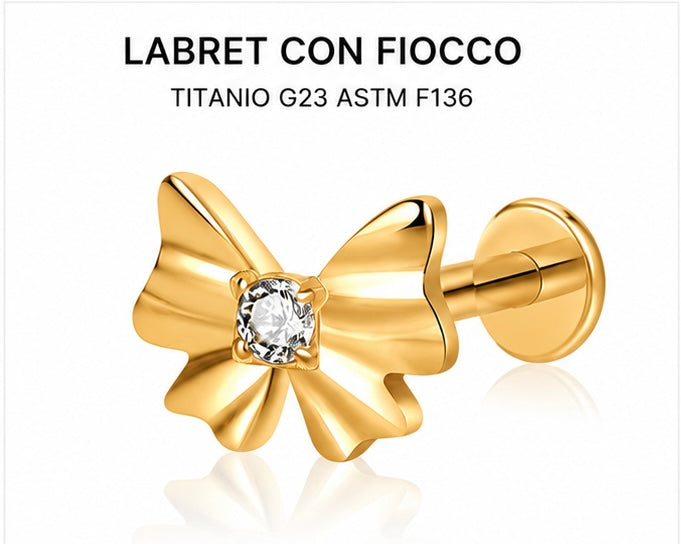 Labret Fiocco con Zircone – Titanio G23 ASTM F136 – Filettatura Interna