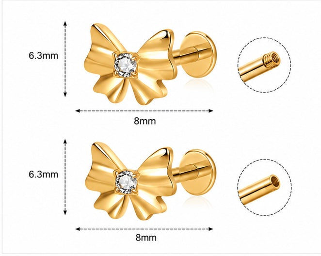 Labret Fiocco con Zircone – Titanio G23 ASTM F136 – Filettatura Interna