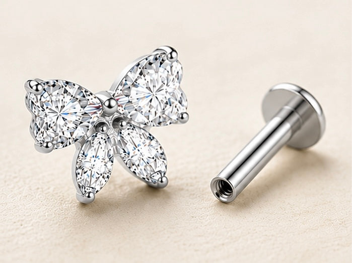 Fiocco con Zirconi – Labret in Titanio ASTM F136 a Filettatura Interna