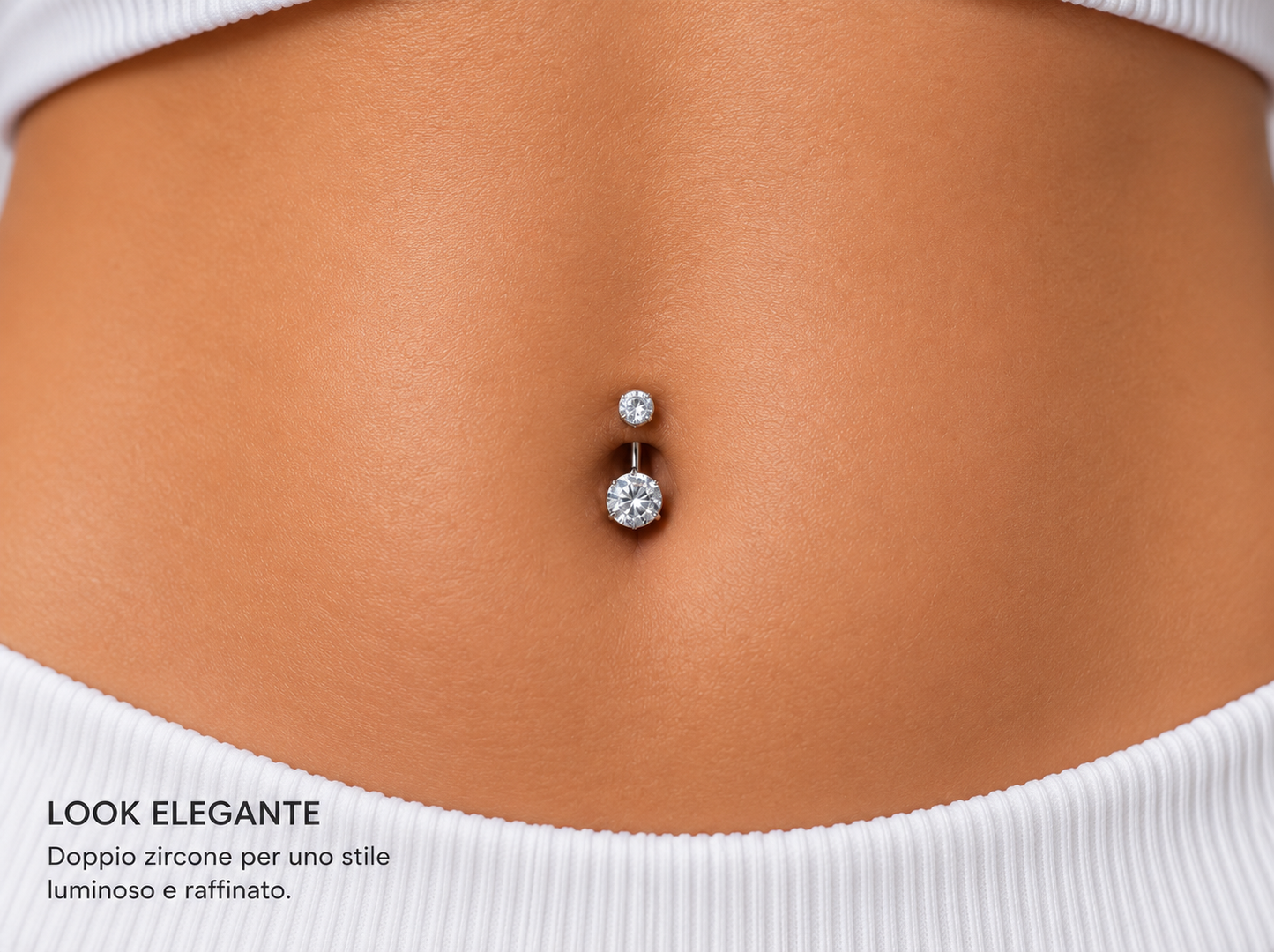 Piercing Ombelico con Doppio Zircone in Titanio ASTM F136 (D0032)