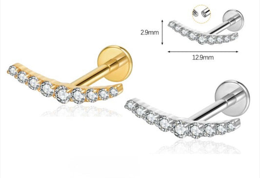 Labret Curvo con 9 Zirconi – Titanio G23 ASTM F136 – Filettatura Interna