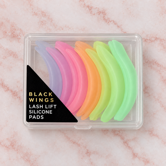 Bigodini Black Wings in silicone multicolore per laminazione ciglia in custodia trasparente