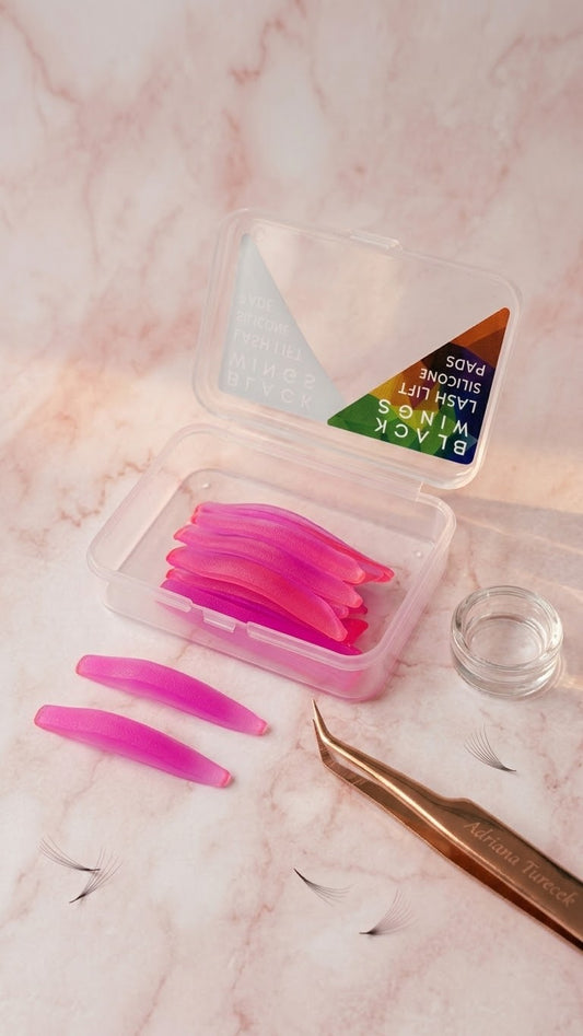 Bigodini rosa in silicone per laminazione ciglia in custodia trasparente